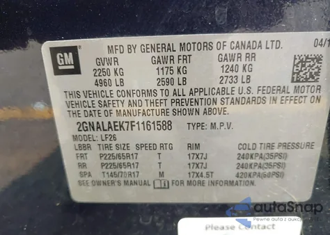2015 Chevrolet Equinox Ls from USA, damaged, VIN 2GNALAEK7F1161588
